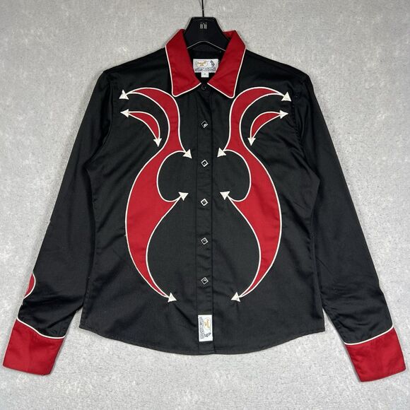 Panhandle Slim Applique Pearl Snap Rodeo Shirt Mens M Black VTG 1980 Rockabilly - Picture 1 of 11